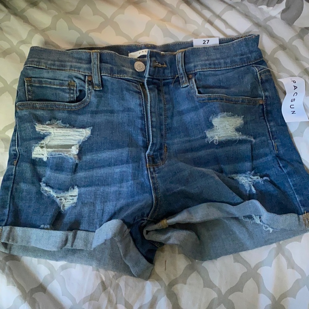 Blue wash PacSun Jean shorts with rips